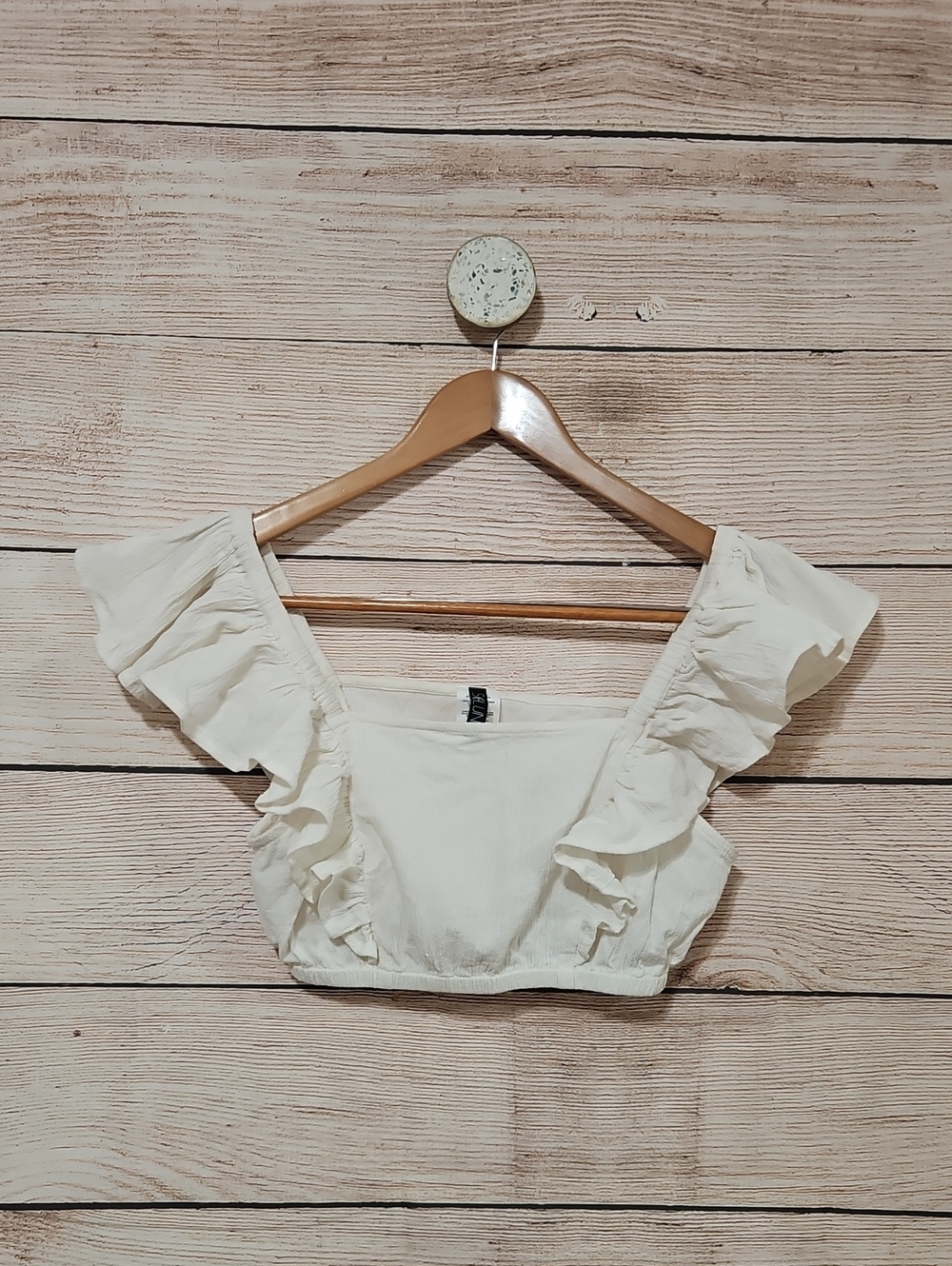 💟 Soluna Swim Women’s Ruffle Sleeve Crop Top Off White Cream Small